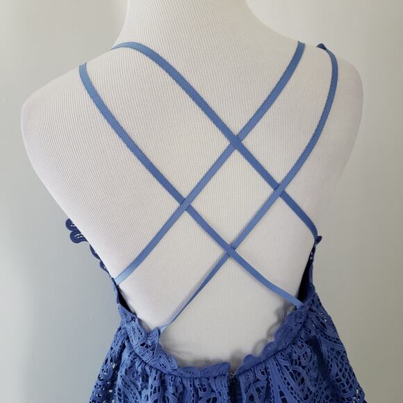 NEW self-portrait Lace Peplum Dress Blue Plunging Neck Revolve Women 2 - Picture 7 of 15